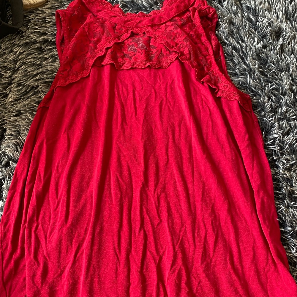Red mock neck top with lace